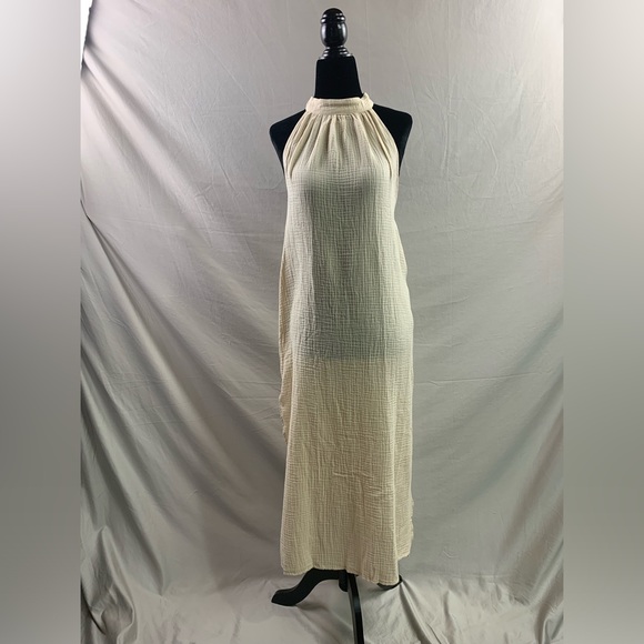 Cotton Split Thigh Halter Backless Dress - Picture 5 of 5